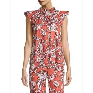 Seventy Venezia Arancio Ruffle Neck Floral Poplin Top Size EU 42